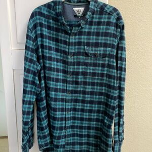 Vissla Men's Blue Central Coast Plaid Flannel Long Sleeve Mens Size Large.